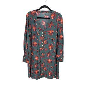 Madewell Easy Dress Womens Small Long Sleeve Button Front Green Floral Print
